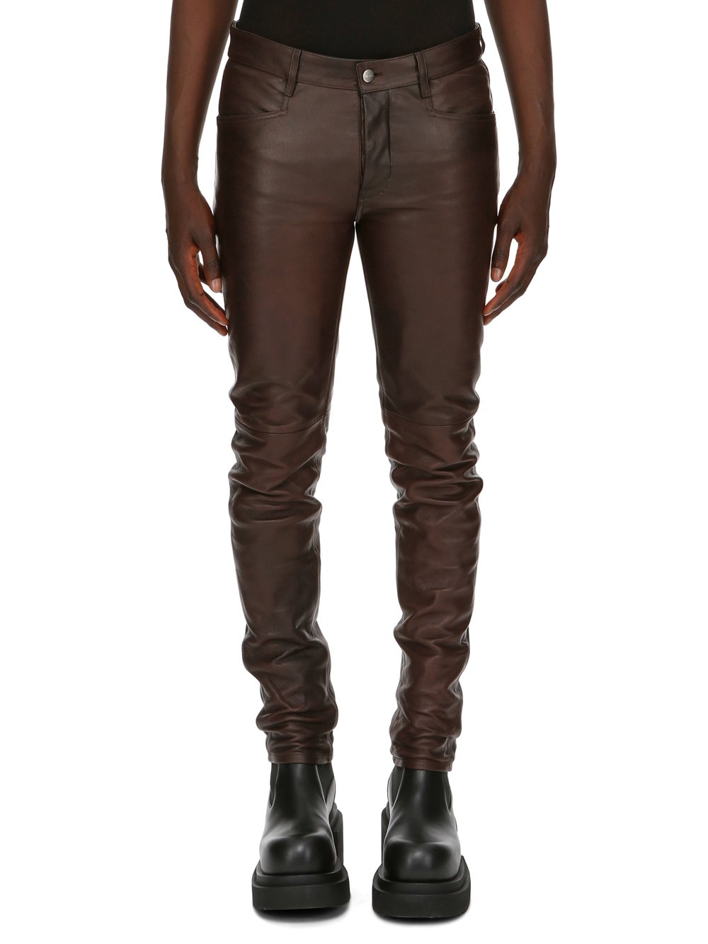 RICK OWENS FW23 LUXOR TYRONE JEANS IN BROWN VEG NAPPA LAMB