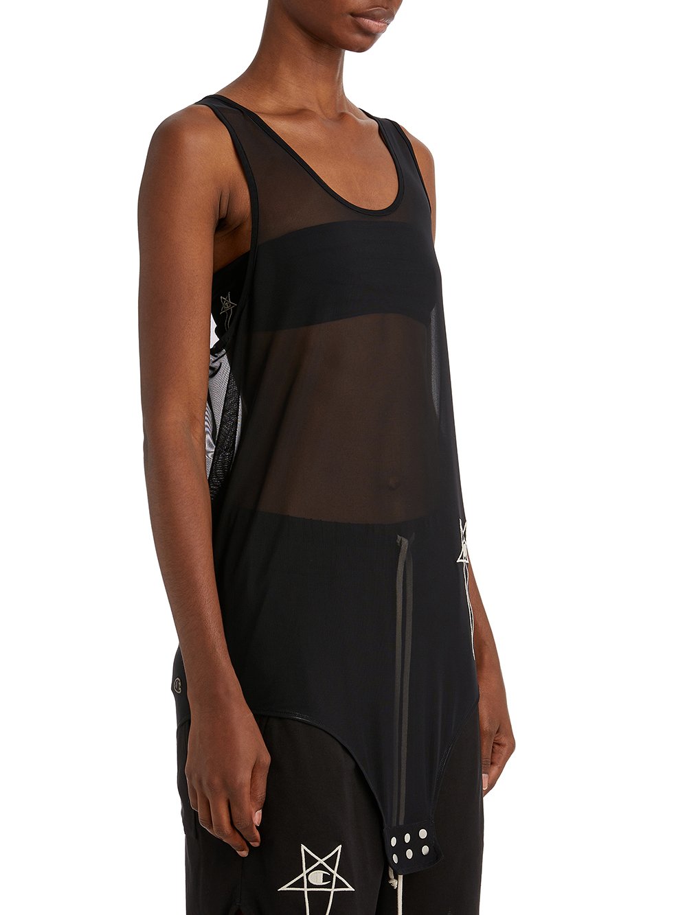 CHAMPION X RICK OWENS BASKETBALL TANK IN BLACK RECYCLED NYLON MICROMESH