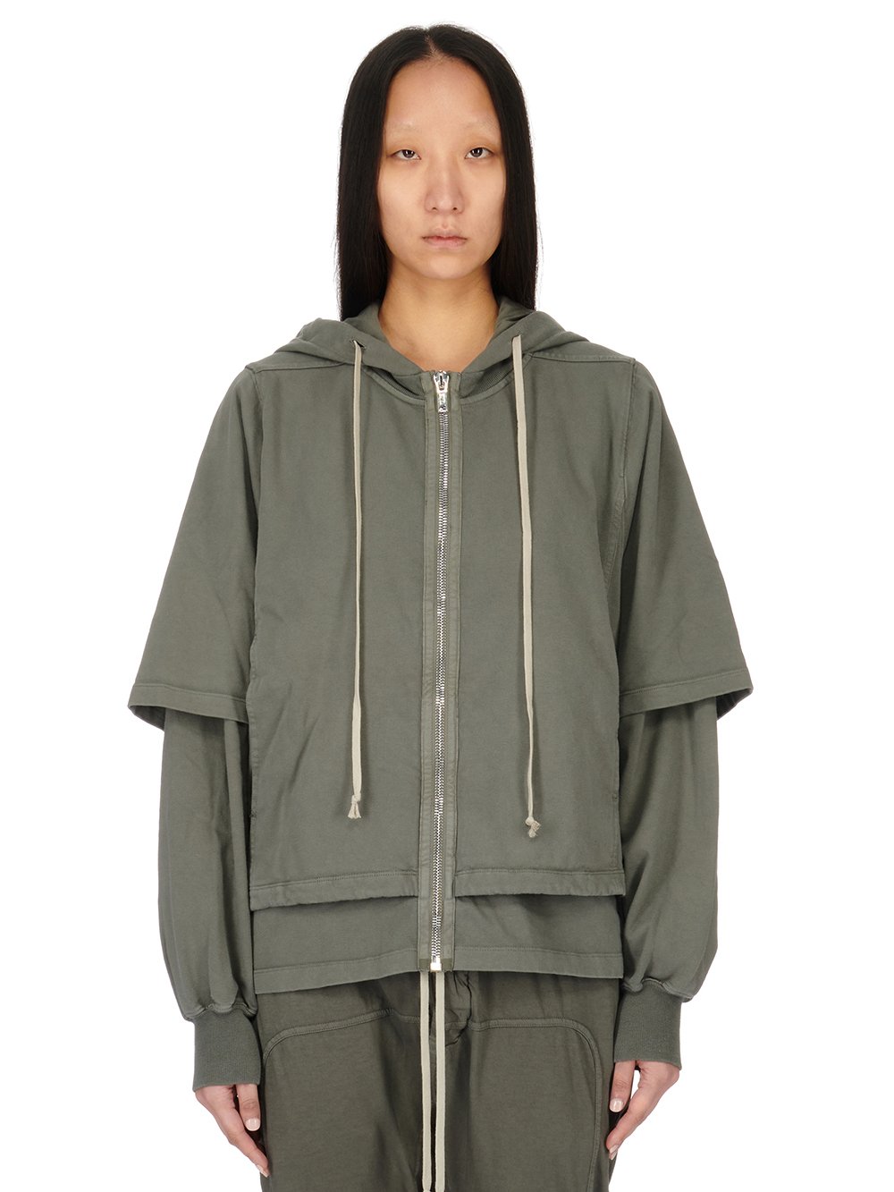 RICK OWENS FW23 LUXOR ZIPPED HUSTLER HOODIE IN HUSTLER BLUE COMPACT HEAVY COTTON JERSEY