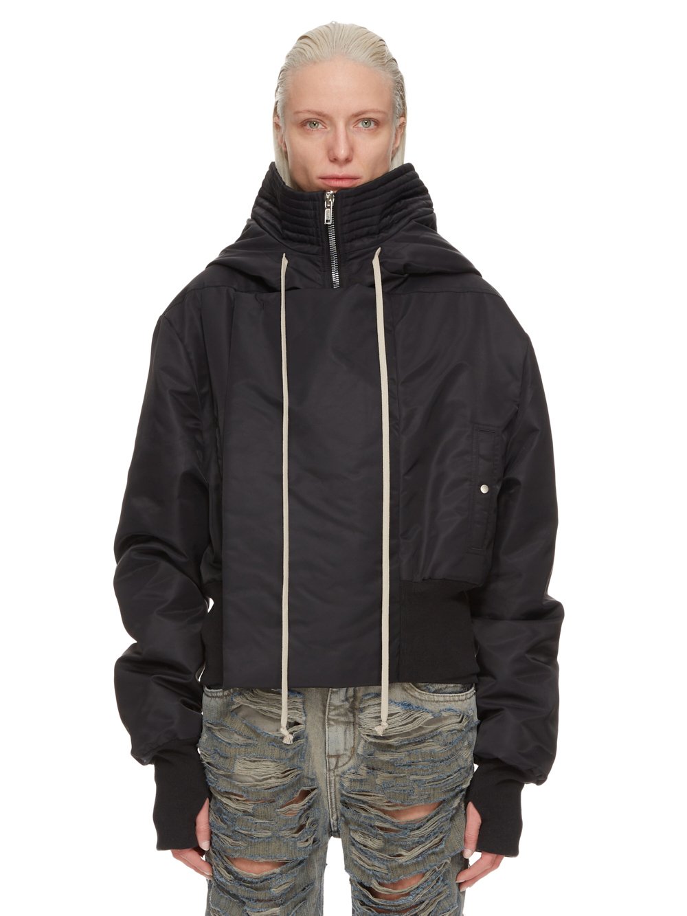 DRKSHDW FW23 LUXOR ALICE PARKA IN BLACK AND PALE GREEN RECYCLED BOMBER