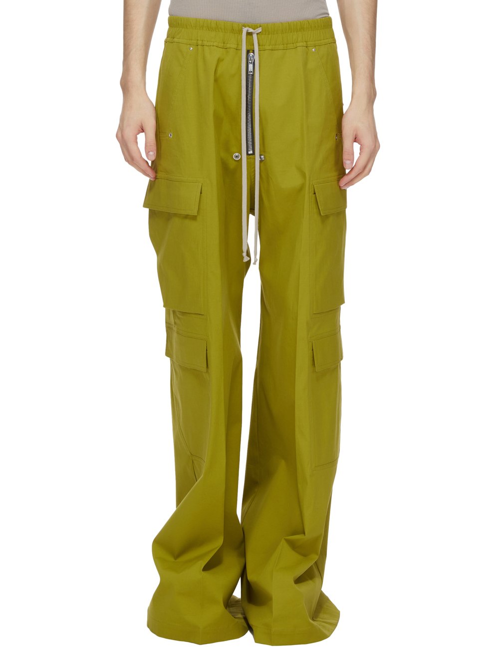 RICK OWENS FW23 LUXOR CARGO BELAS IN ACID YELLOW HEAVY COTTON POPLIN