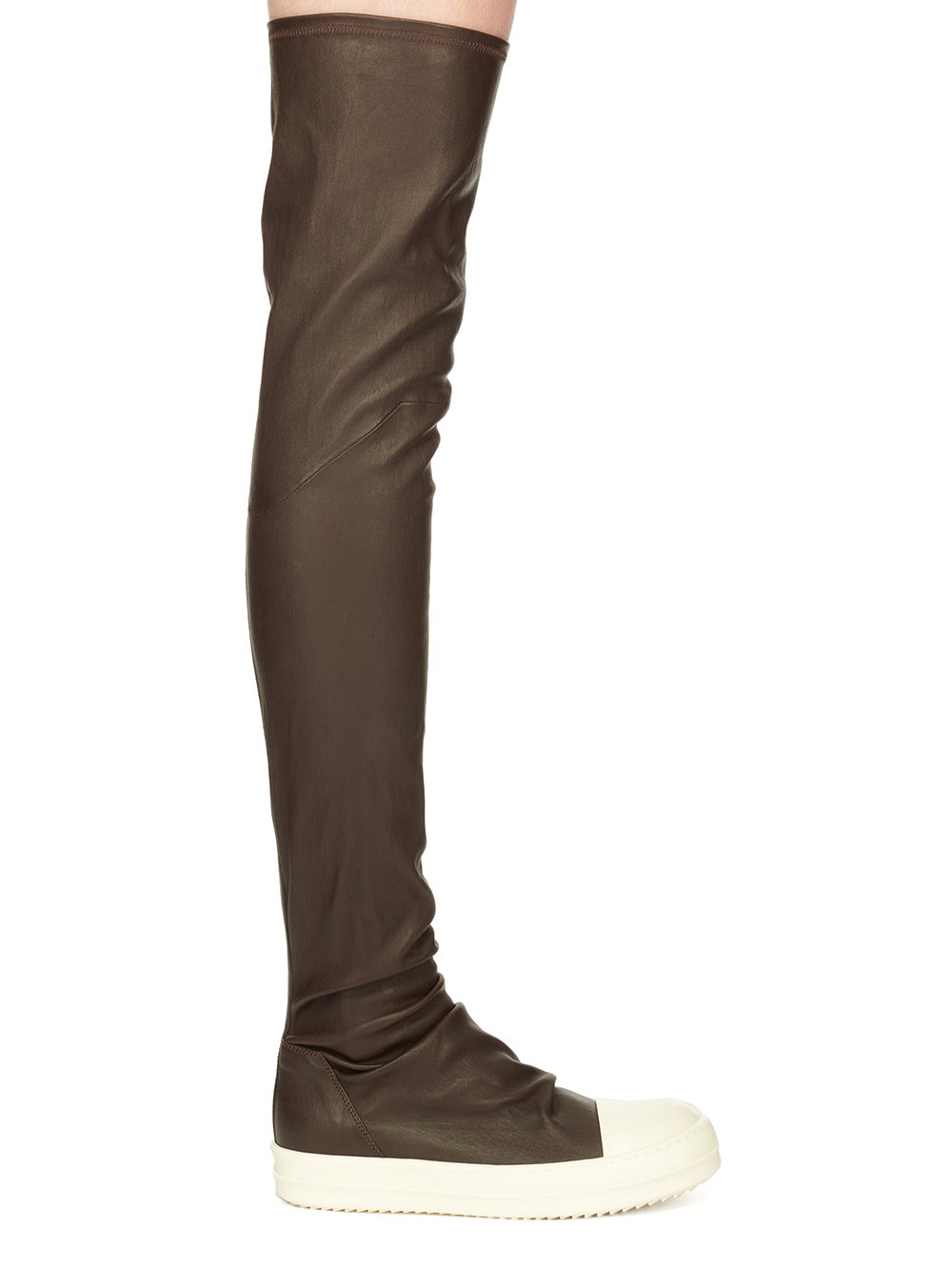 RICK OWENS FW23 LUXOR STOCKING SNEAKS IN BROWN AND MILK STRETCH LAMB LEATHER RICK OWENS FW23 LUXOR STOCKING SNEAKS IN BROWN AND MILK STRETCH LAMB LEATHER
