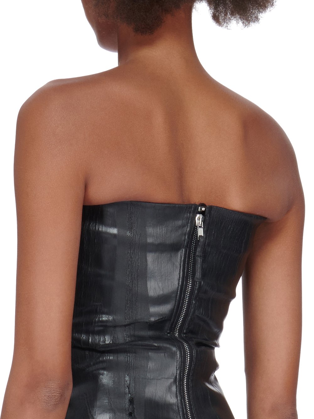 RICK OWENS FW23 LUXOR BUSTIER TOP IN BLACK CRACKED STRETCH DENIM