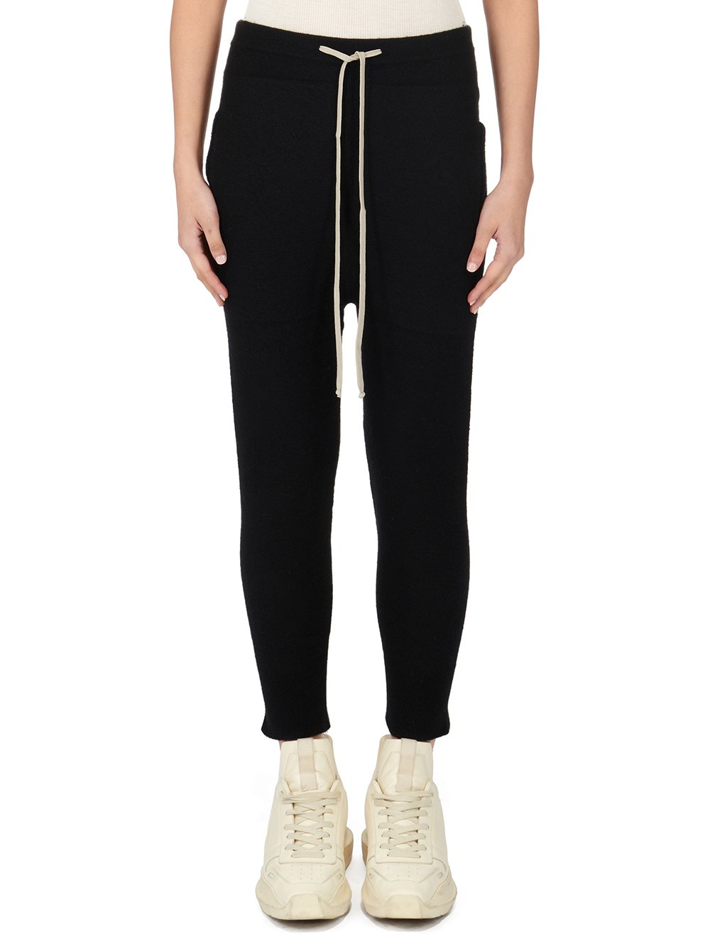 RICK OWENS FW23 LUXOR TRACK PANTS IN BLACK BOILED CASHMERE KNIT