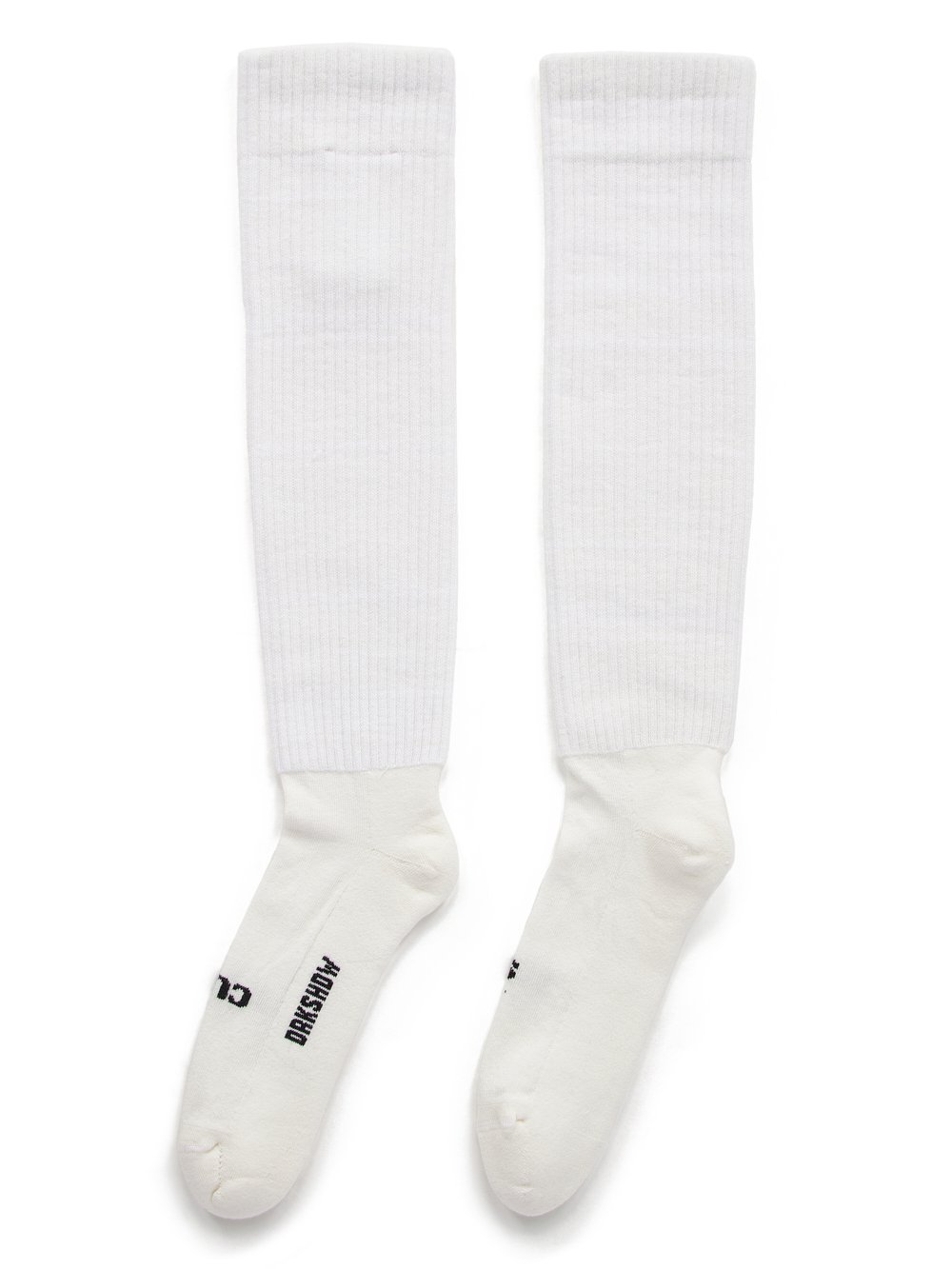 RICK OWENS FW23 LUXOR HIGH SOCKS SO CUNT IN MILK AND BLACK COTTON KNIT