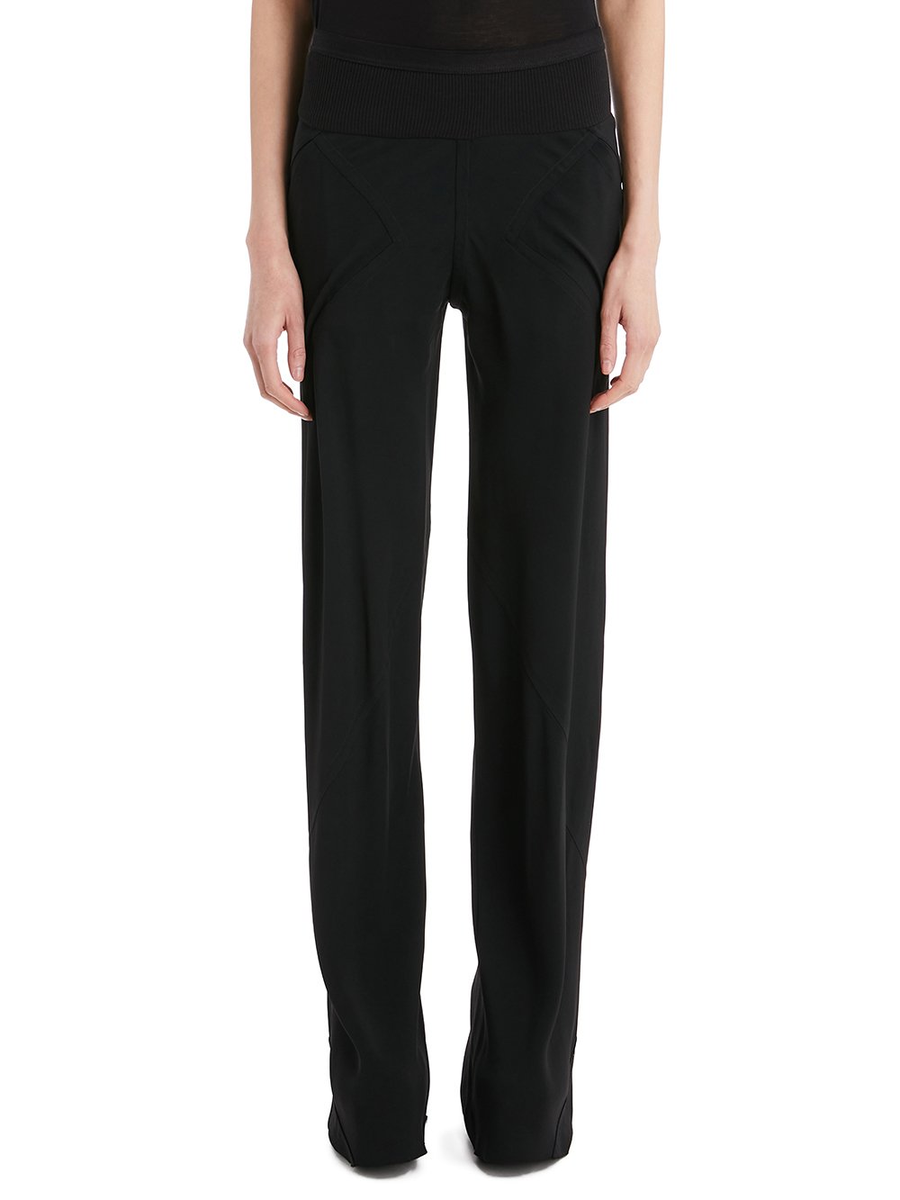 RICK OWENS FOREVER BIAS PANTS IN BLACK CADY CREPE. RICK OWENS FOREVER BIAS PANTS IN BLACK CADY CREPE.