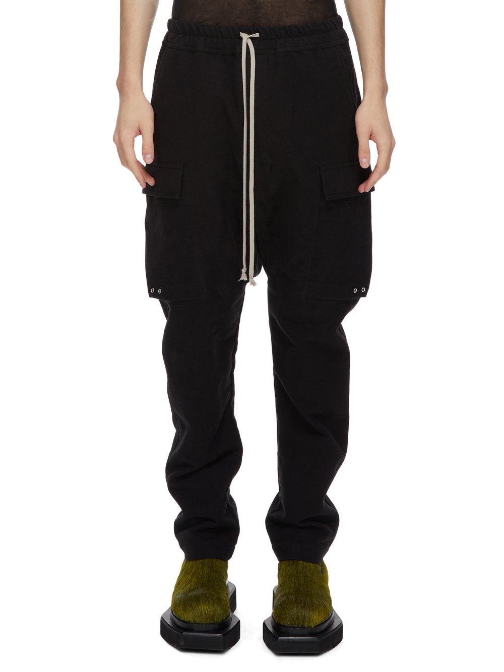 RICK OWENS FW23 LUXOR CARGO LONG IN  BLACK BRUSHED HEAVY TWILL