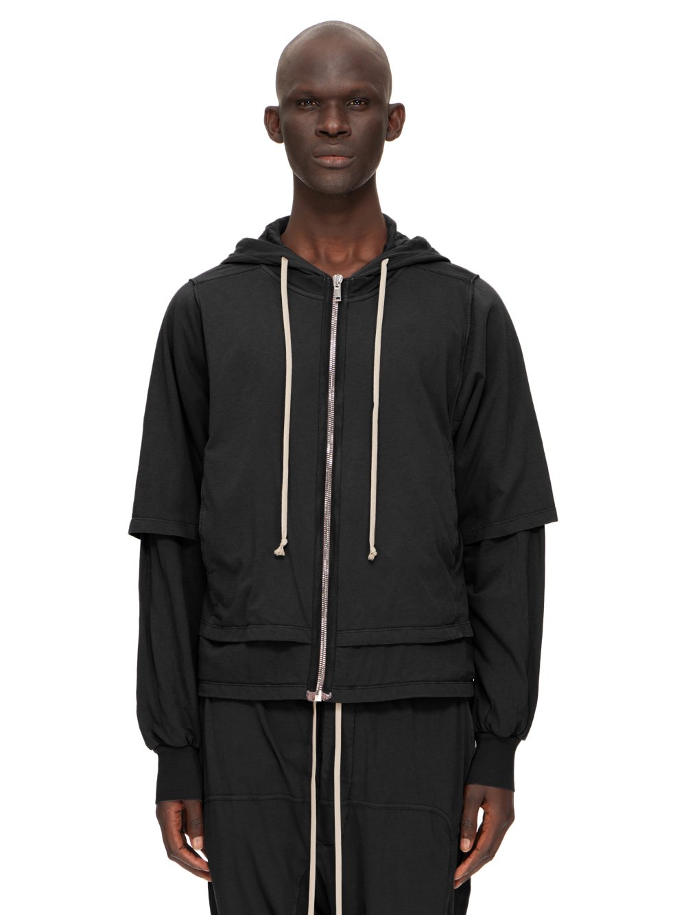RICK OWENS FW23 LUXOR ZIPPED HUSTLER HOODIE IN BLACK MEDIUM WEIGHT COTTON JERSEY RICK OWENS FW23 LUXOR ZIPPED HUSTLER HOODIE IN BLACK MEDIUM WEIGHT COTTON JERSEY