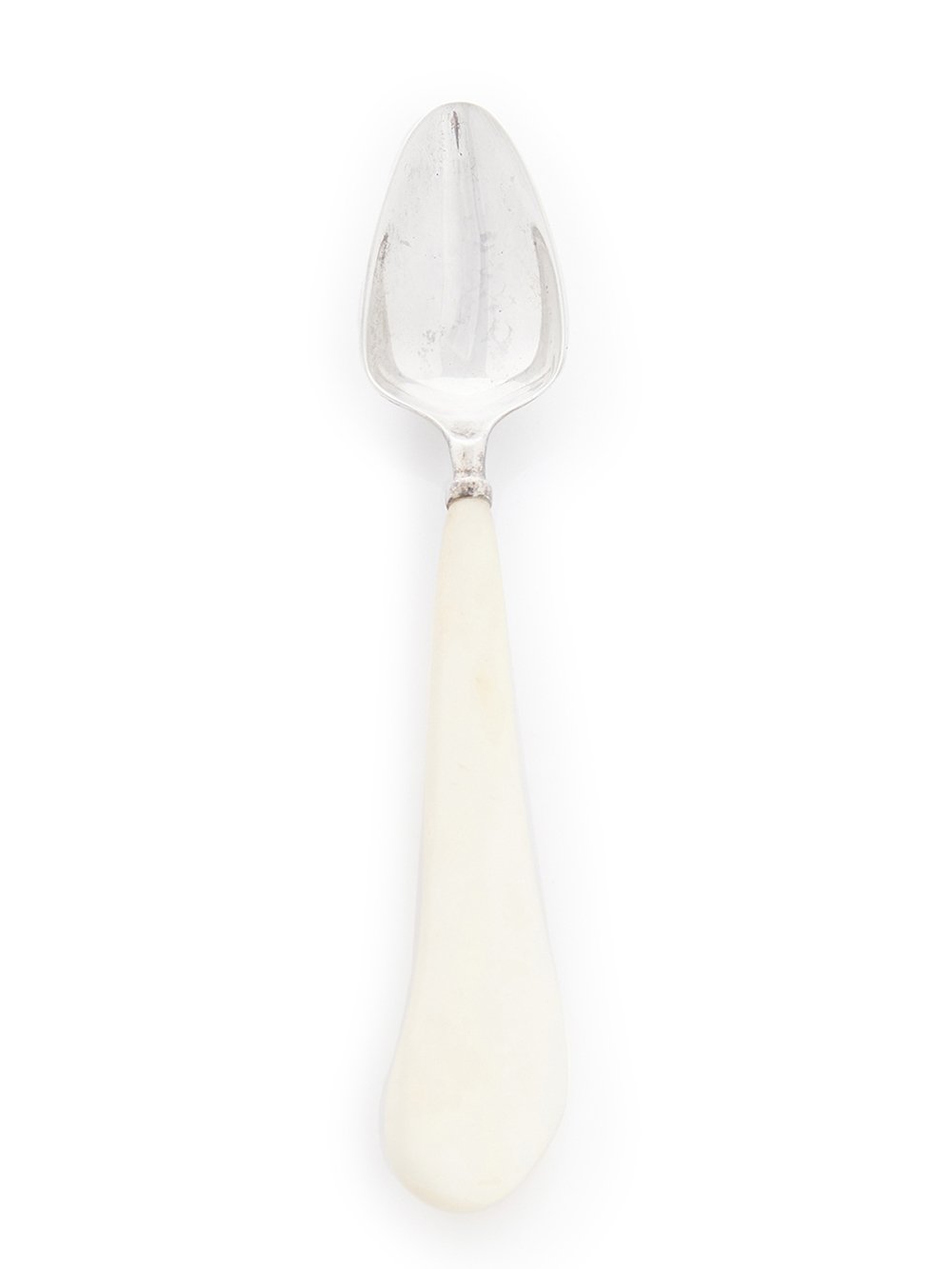 RICK OWENS SALAD SPOON FEATURES A BIG OVAL SHAPE STERLING TOP, AND A LONG, NATURAL COLOR BONE HANDLE.