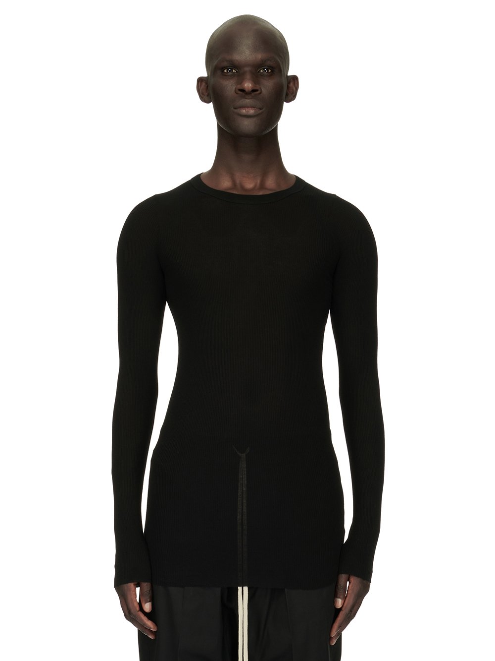 RICK OWENS FOREVER RIB LS T IN BLACK VISCOSE SILK RIB JERSEY