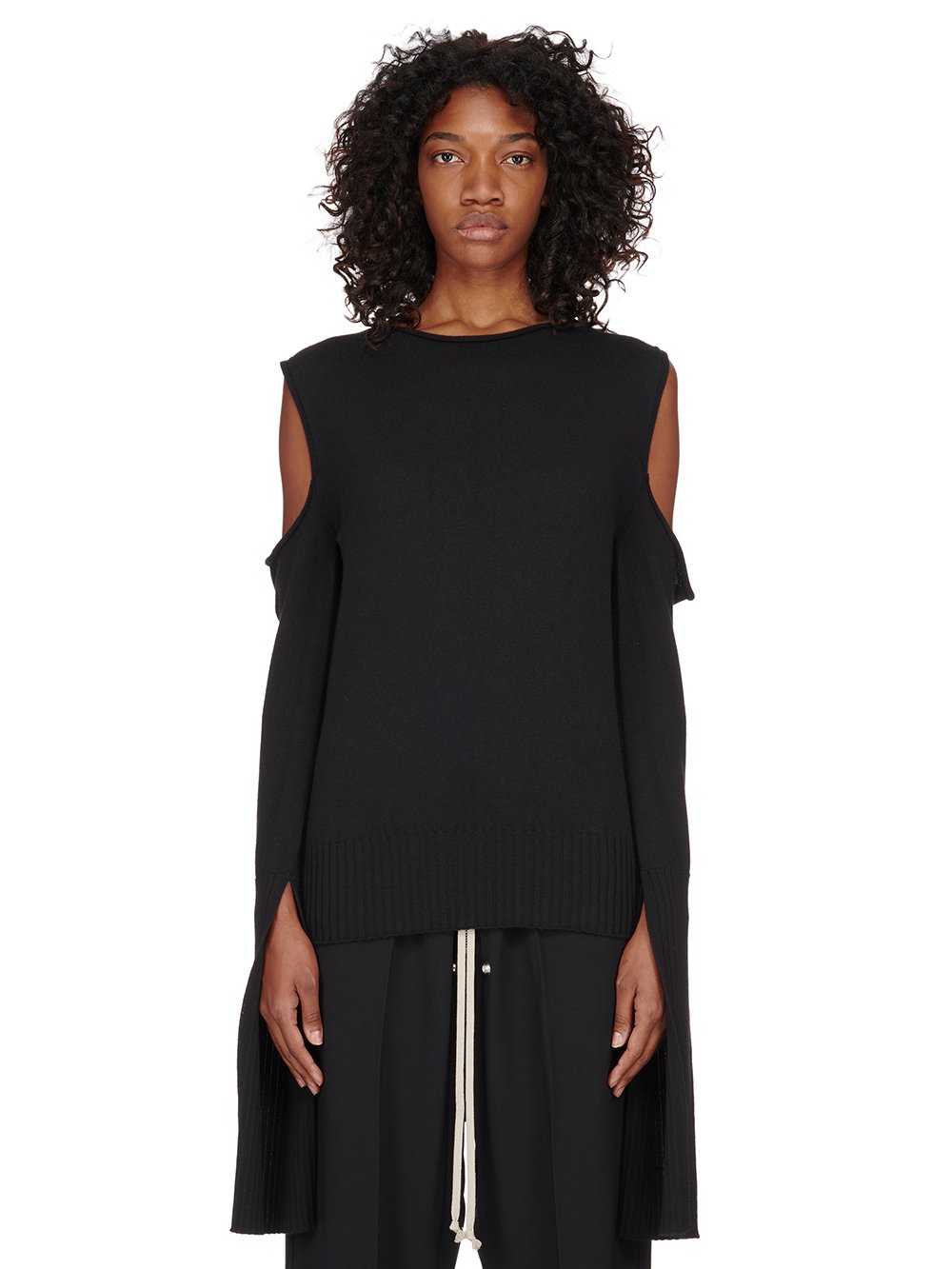 RICK OWENS FW23 LUXOR CAPE SLEEVE KNIT IN BLACK LIGHTWEIGHT RASATO KNIT