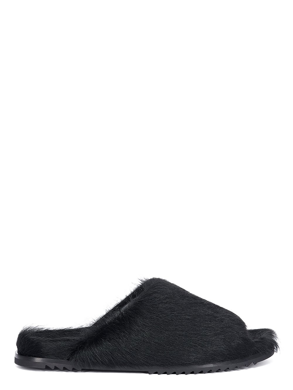 RICK OWENS FW23 LUXOR SLIDE GRANOLAS IN BLACK LONG HAIR PONY