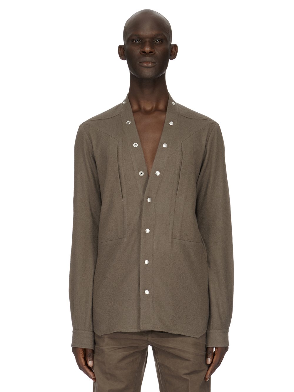 RICK OWENS FW23 LUXOR FOGPOCKET SHIRT LARRY IN DUST GREY SOFT WOOL FLANNEL