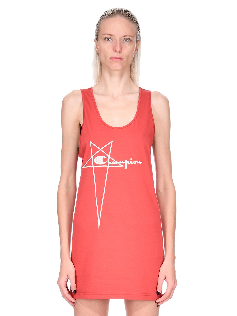 CHAMPION X RICK OWENS BASKETBALL DRESS IN CARNELIAN RED MEDIUM WEIGHT COTTON JERSEY 