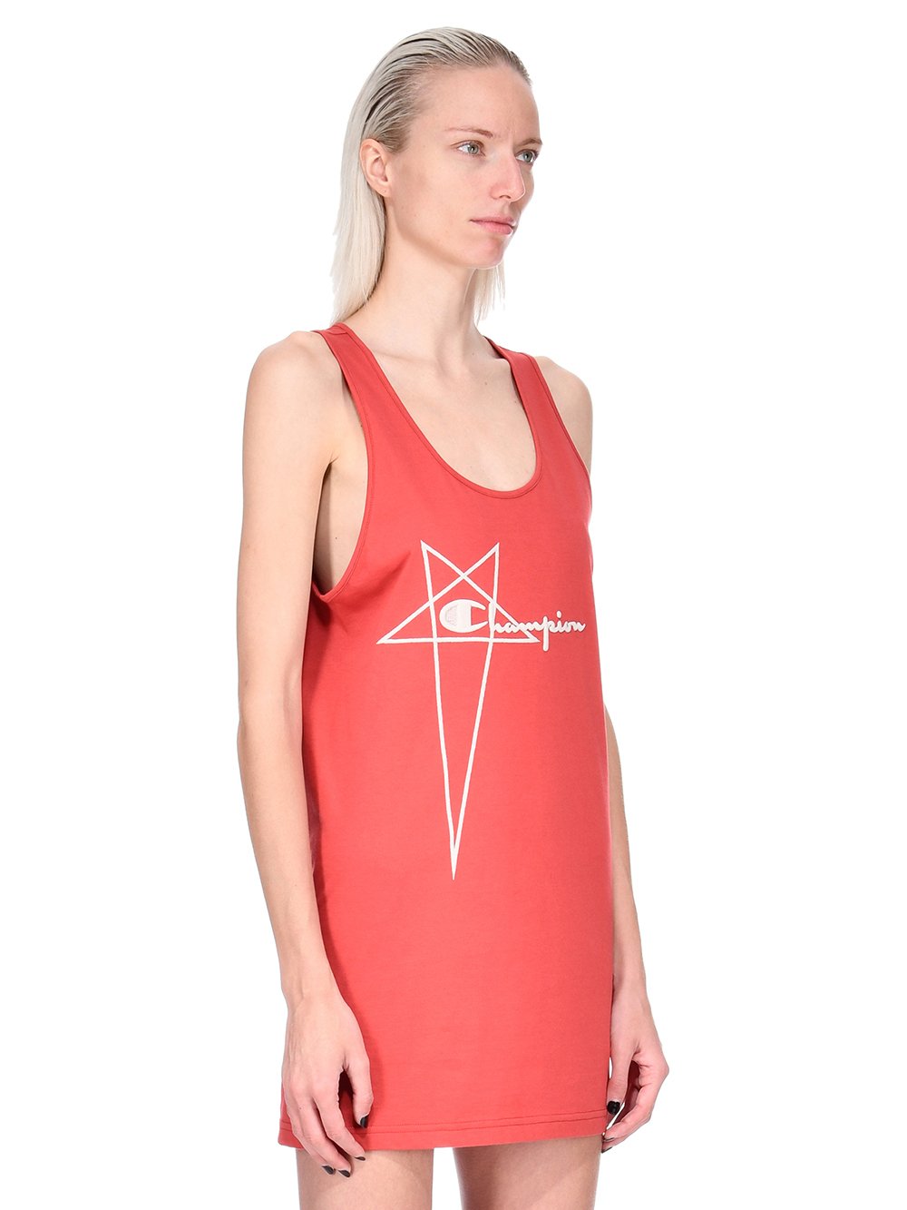 CHAMPION X RICK OWENS BASKETBALL DRESS IN CARNELIAN RED MEDIUM WEIGHT COTTON JERSEY 