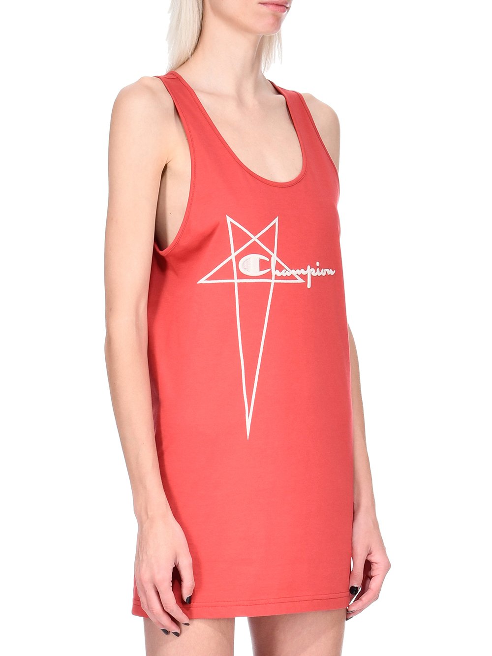 CHAMPION X RICK OWENS BASKETBALL DRESS IN CARNELIAN RED MEDIUM WEIGHT COTTON JERSEY 