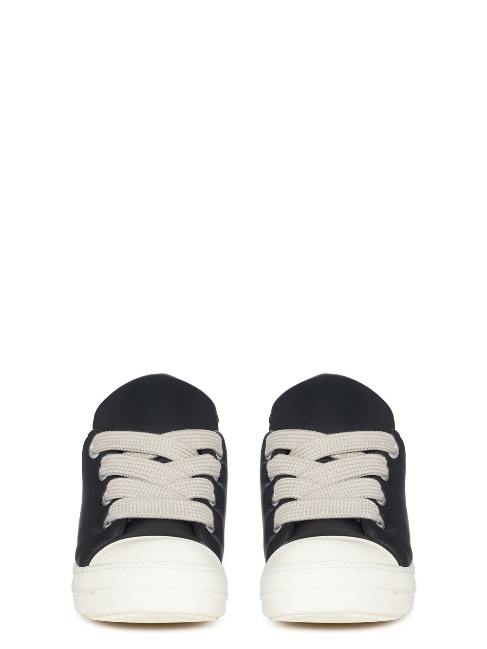 RICK OWENS FW23 LUXOR JUMBO LACE PADDED LOW SNEAKS IN BLACK AND MILK PEACHED LAMBSKIN