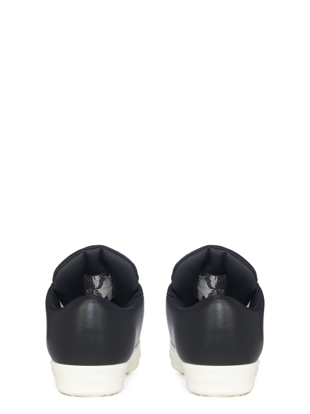 RICK OWENS FW23 LUXOR JUMBO LACE PADDED LOW SNEAKS IN BLACK AND MILK PEACHED LAMBSKIN