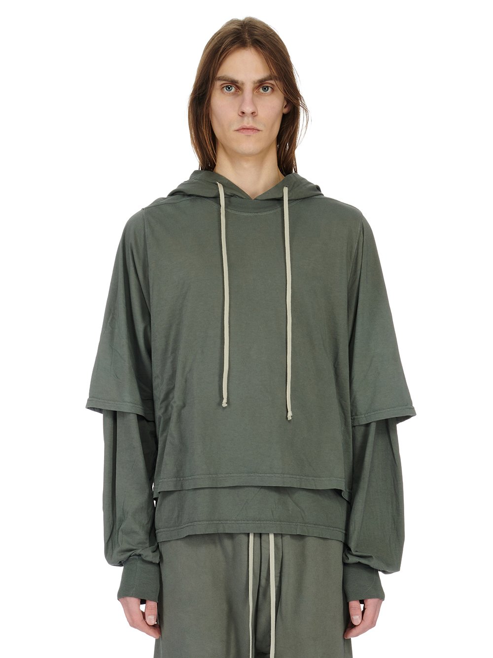 RICK OWENS FW23 LUXOR HUSTLER HOODIE IN HUSTLER BLUE MEDIUM WEIGHT COTTON JERSEY