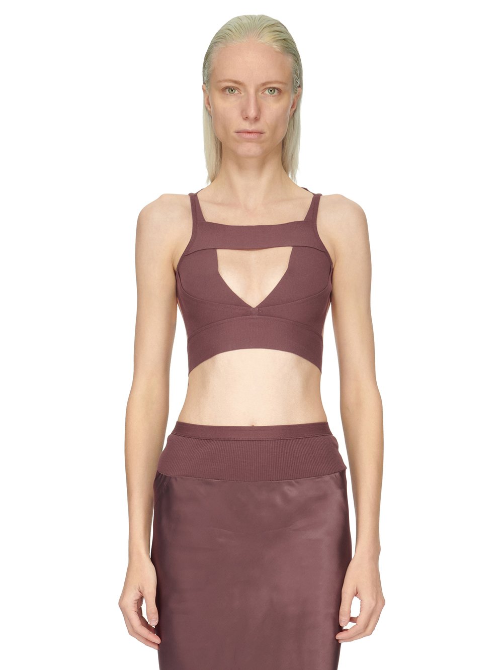 RICK OWENS FW23 LUXOR SLING BRA IN AMETHYST PURPLE STRETCH VISCOSE KNIT