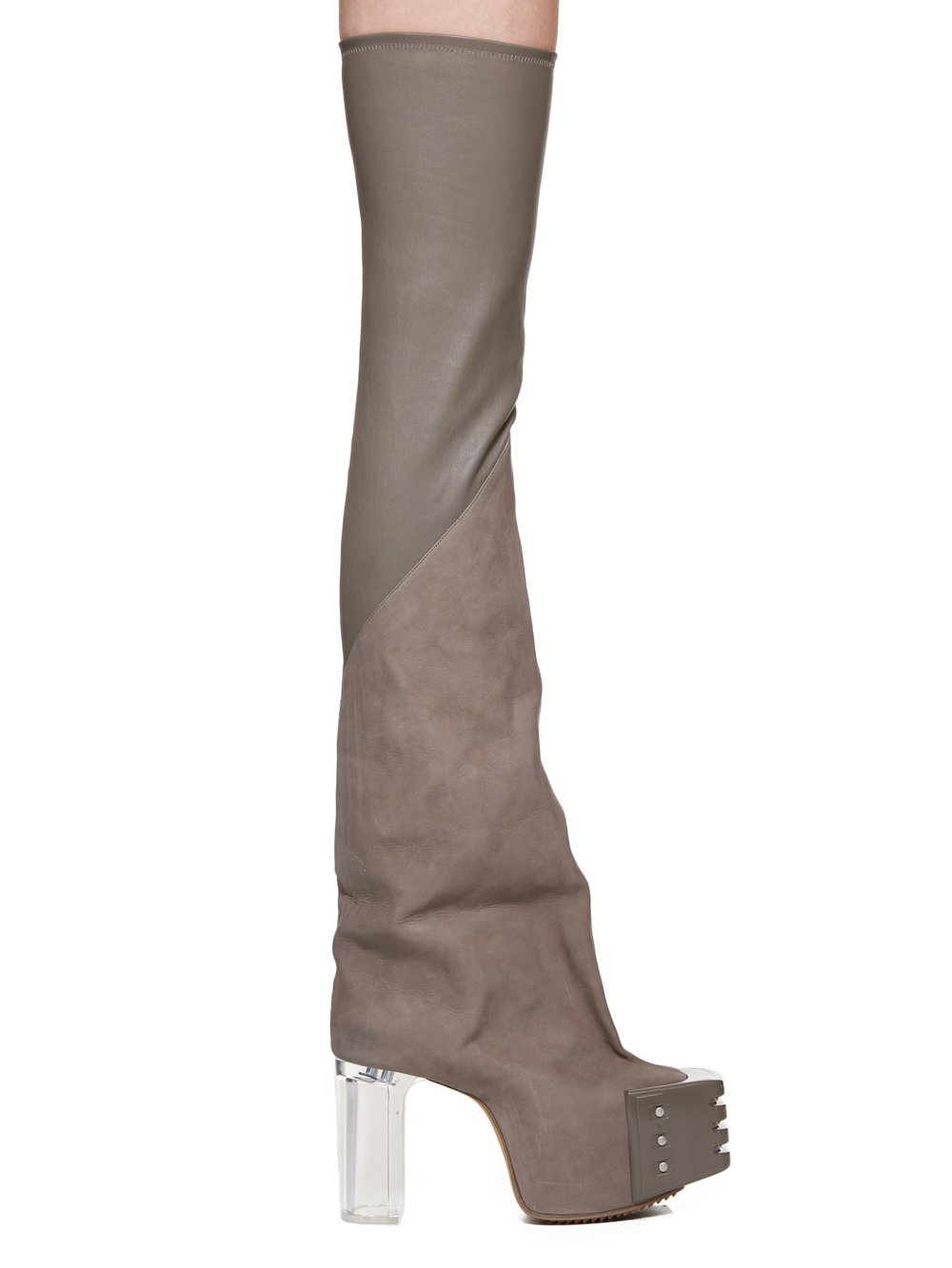 RICK OWENS FW23 LUXOR RUNWAY FLARED PLATFORMS 45 IN DUST STRETCH LAMB LEATHER AND GREYWOLF NUBUCK RICK OWENS FW23 LUXOR RUNWAY FLARED PLATFORMS 45 IN DUST STRETCH LAMB LEATHER AND GREYWOLF NUBUCK