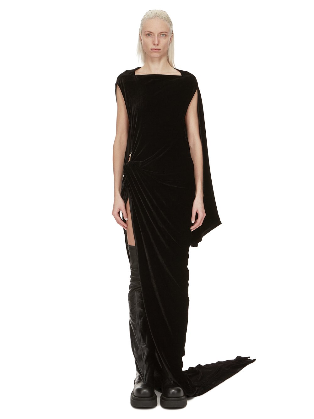 RICK OWENS FW23 LUXOR EDFU GOWN IN BLACK VELVET