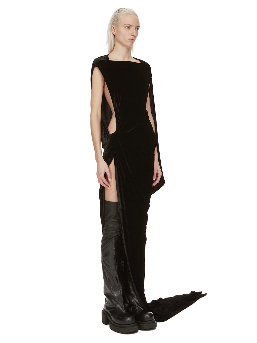 RICK OWENS FW23 LUXOR EDFU GOWN IN BLACK VELVET