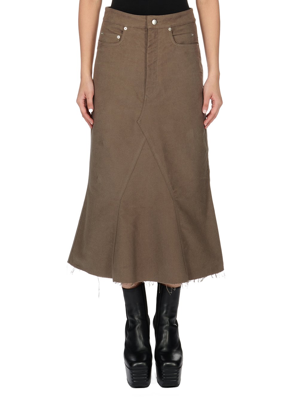 RICK OWENS FW23 LUXOR GODET SKIRT IN DUST BRUSHED HEAVY TWILL