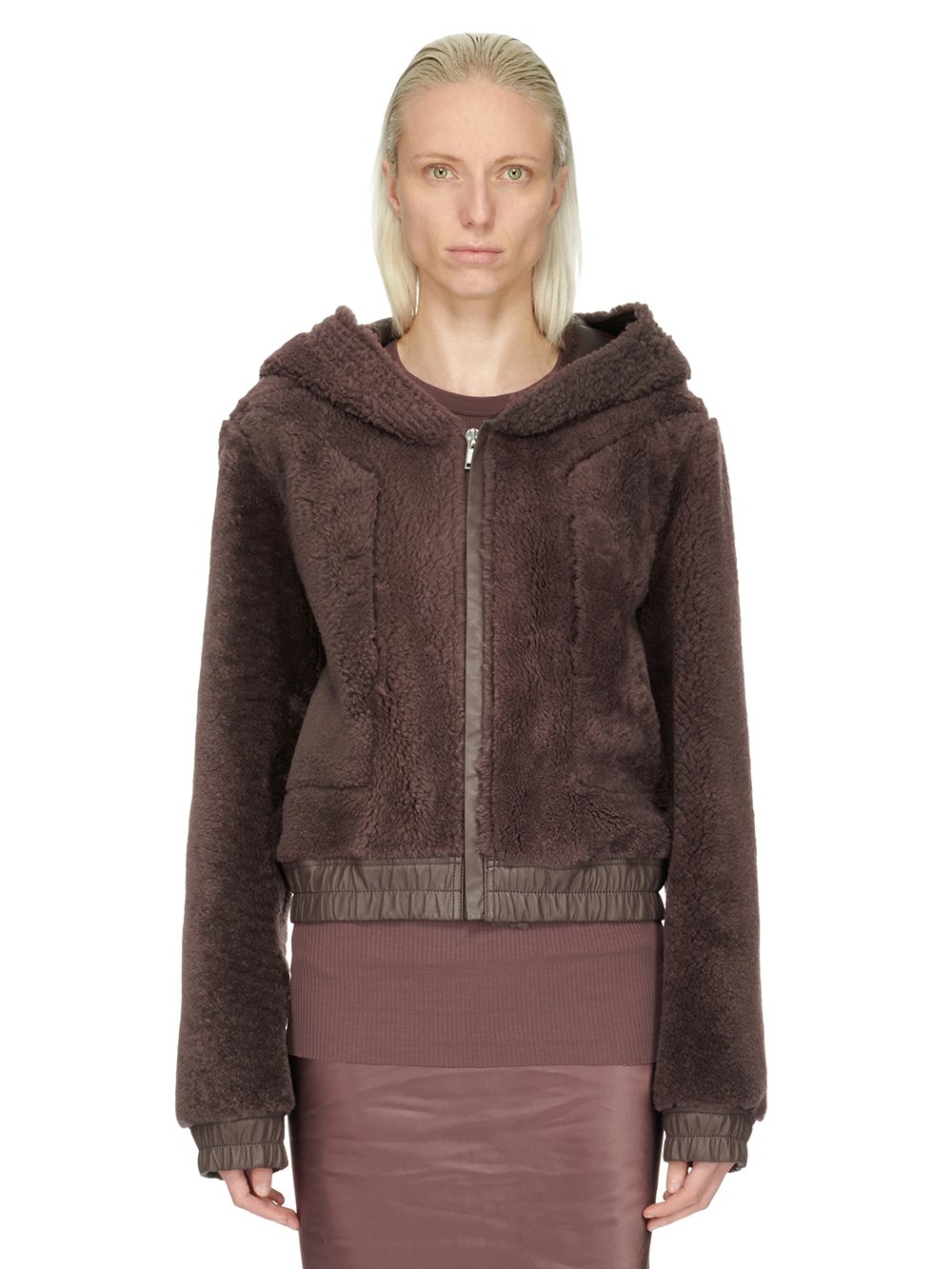 RICK OWENS FW23 LUXOR EDFU HOODED JKT IN AMETHYST PURPLE BUTTER LAMB SHEARLING