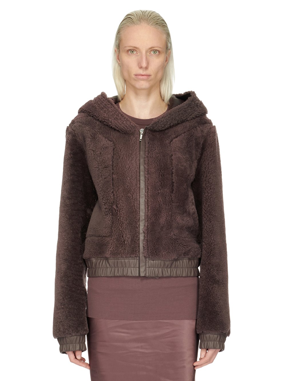 RICK OWENS FW23 LUXOR EDFU HOODED JKT IN AMETHYST PURPLE BUTTER LAMB SHEARLING