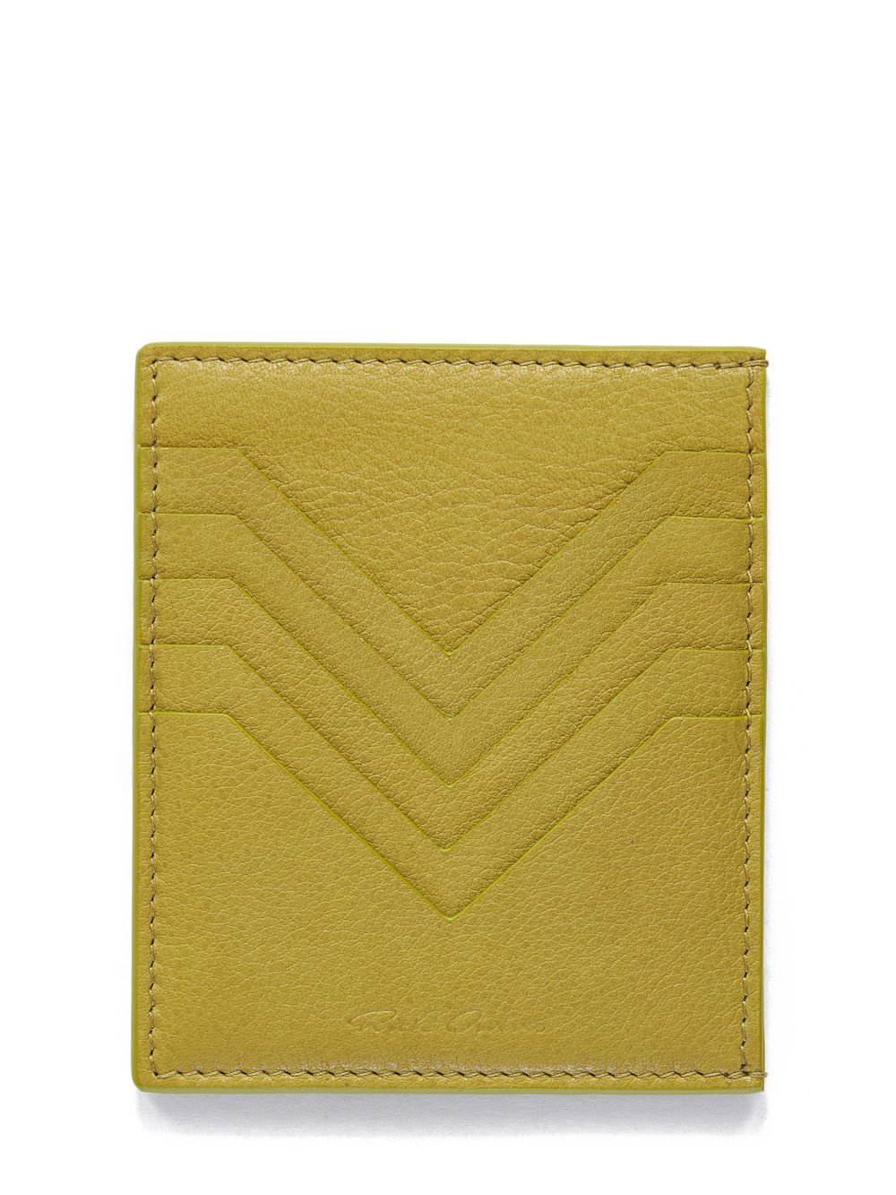 RICK OWENS FW23 LUXOR SQUARE CC HOLDER IN ACID YELLOW SOFT GRAIN COW LEATHER