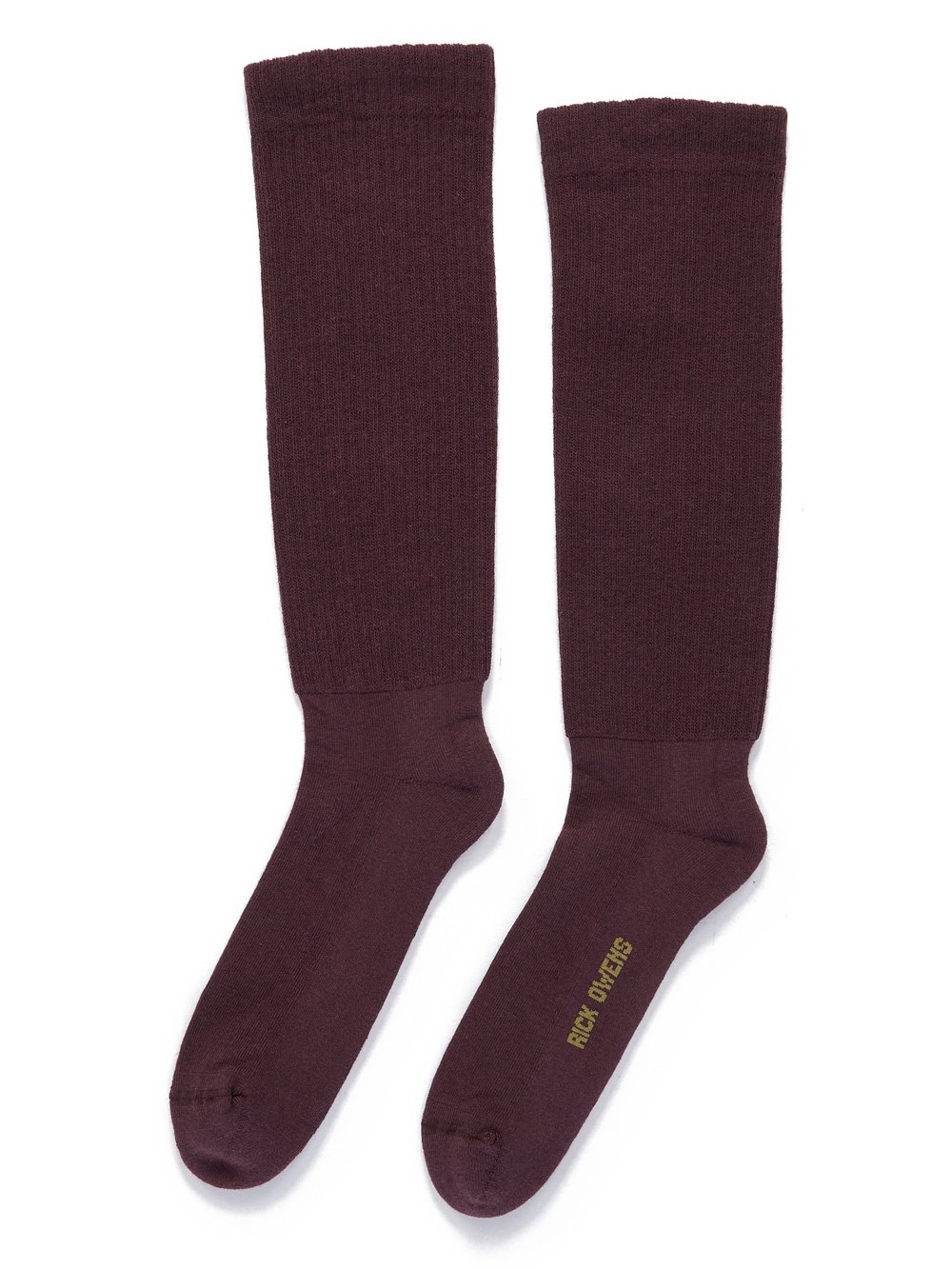 RICK OWENS FW23 LUXOR MID CALF SOCKS IN AMETHYST AND ACID COTTON KNIT