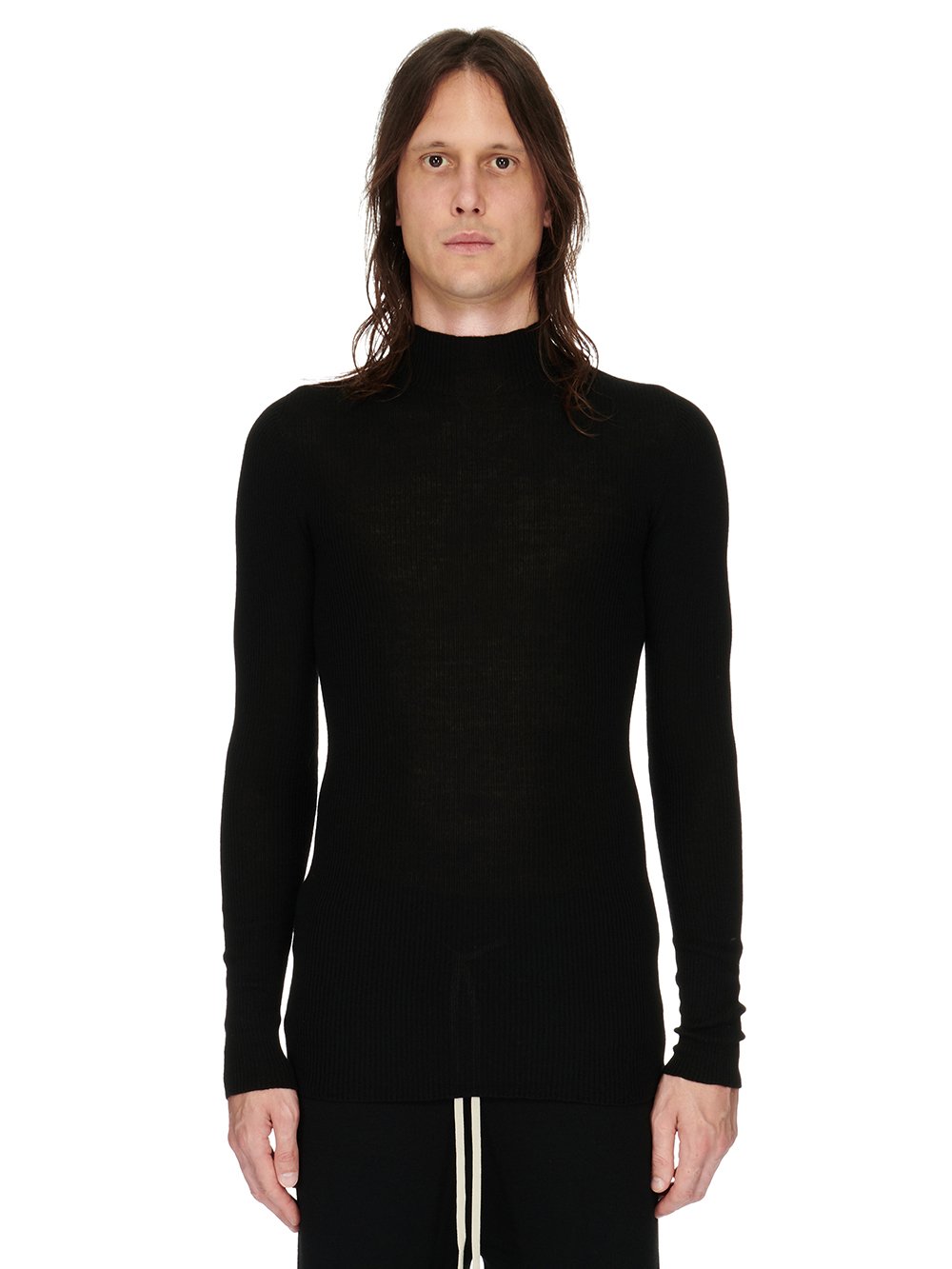 RICK OWENS FW23 LUXOR RIBBED LUPETTO IN BLACK LIGHTWEIGHT RIBBED KNIT