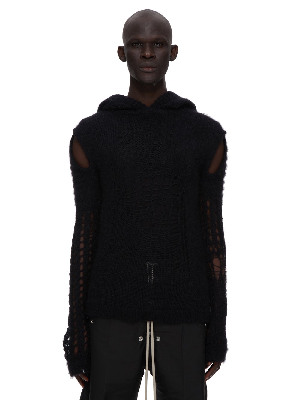 RICK OWENS FW23 LUXOR HOODIE IN BLACK SPIDER KNIT RICK OWENS FW23 LUXOR HOODIE IN BLACK SPIDER KNIT