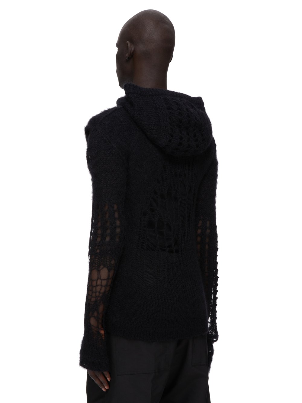 RICK OWENS FW23 LUXOR HOODIE IN BLACK SPIDER KNIT