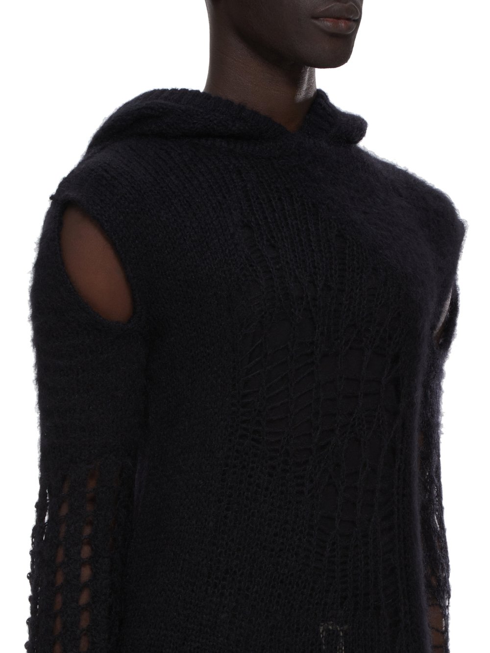 RICK OWENS FW23 LUXOR HOODIE IN BLACK SPIDER KNIT