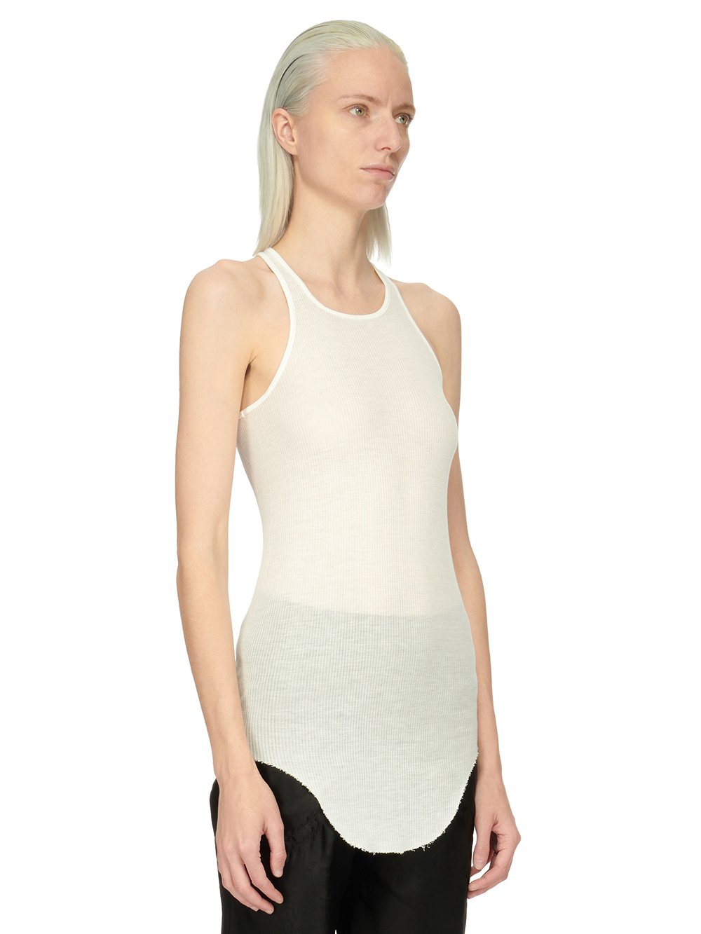 RICK OWENS FOREVER BASIC RIB TANK IN MILK VISCOSE SILK RIB JERSEY