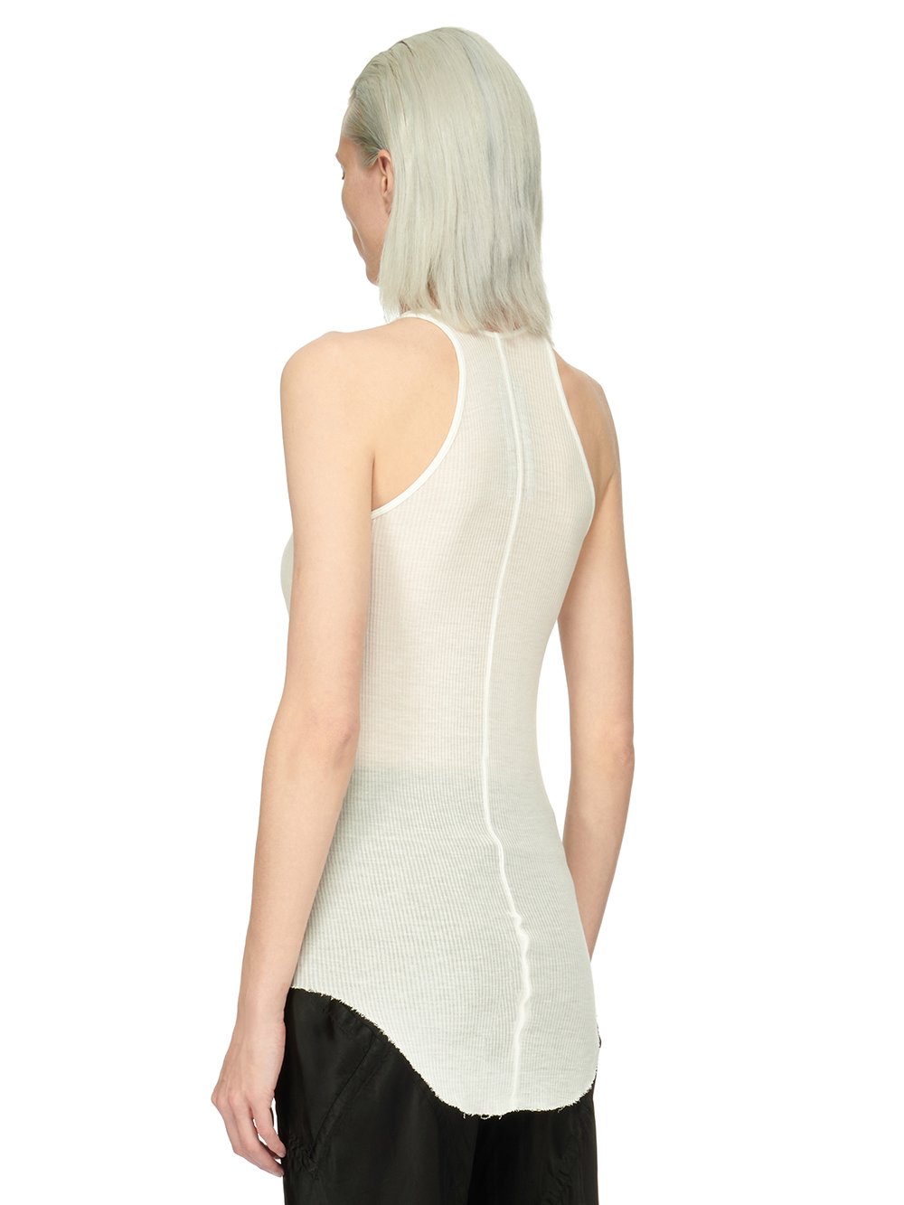 RICK OWENS FOREVER BASIC RIB TANK IN MILK VISCOSE SILK RIB JERSEY