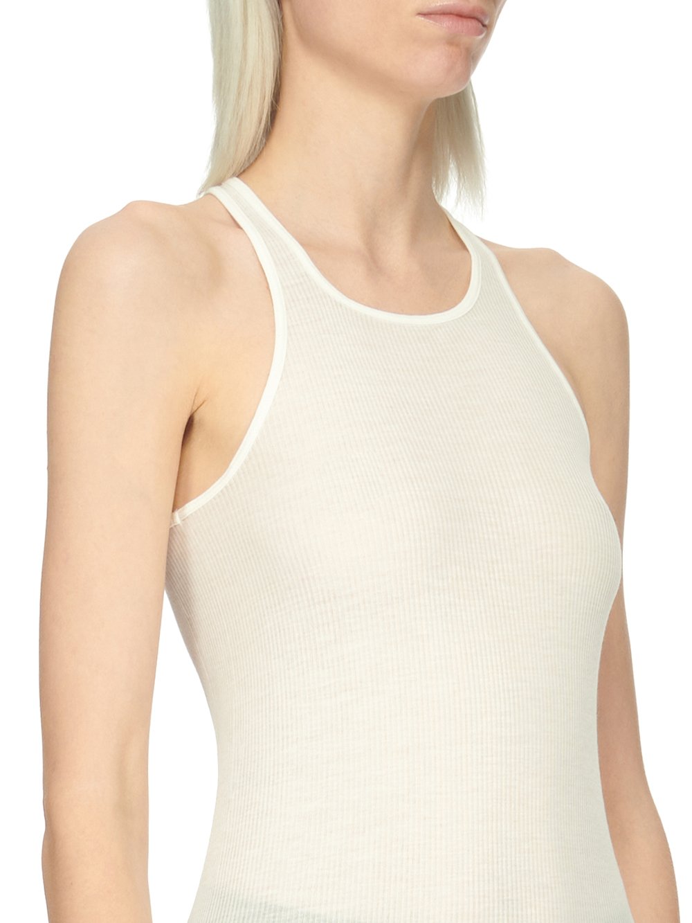 RICK OWENS FOREVER BASIC RIB TANK IN MILK VISCOSE SILK RIB JERSEY