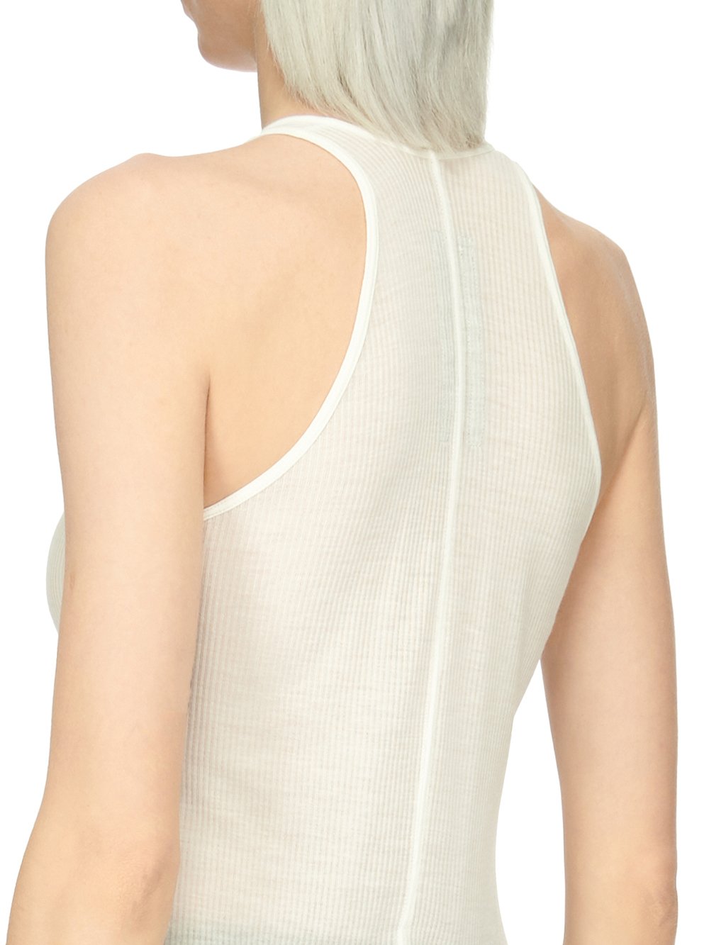 RICK OWENS FOREVER BASIC RIB TANK IN MILK VISCOSE SILK RIB JERSEY
