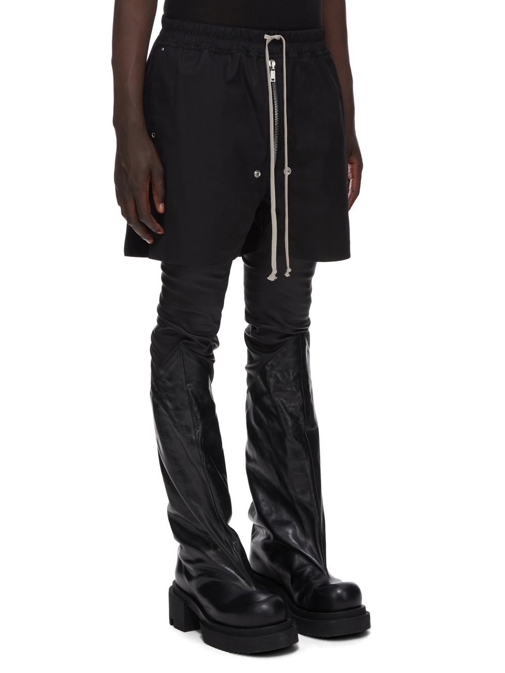 RICK OWENS FW23 LUXOR BELA BOXERS IN   BLACK HEAVY COTTON POPLIN