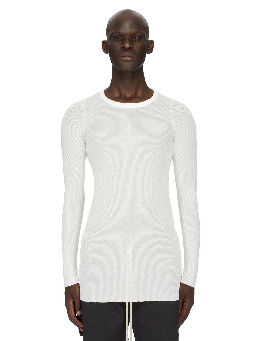 RICK OWENS FOREVER RIB LS T IN MILK VISCOSE SILK RIB JERSEY