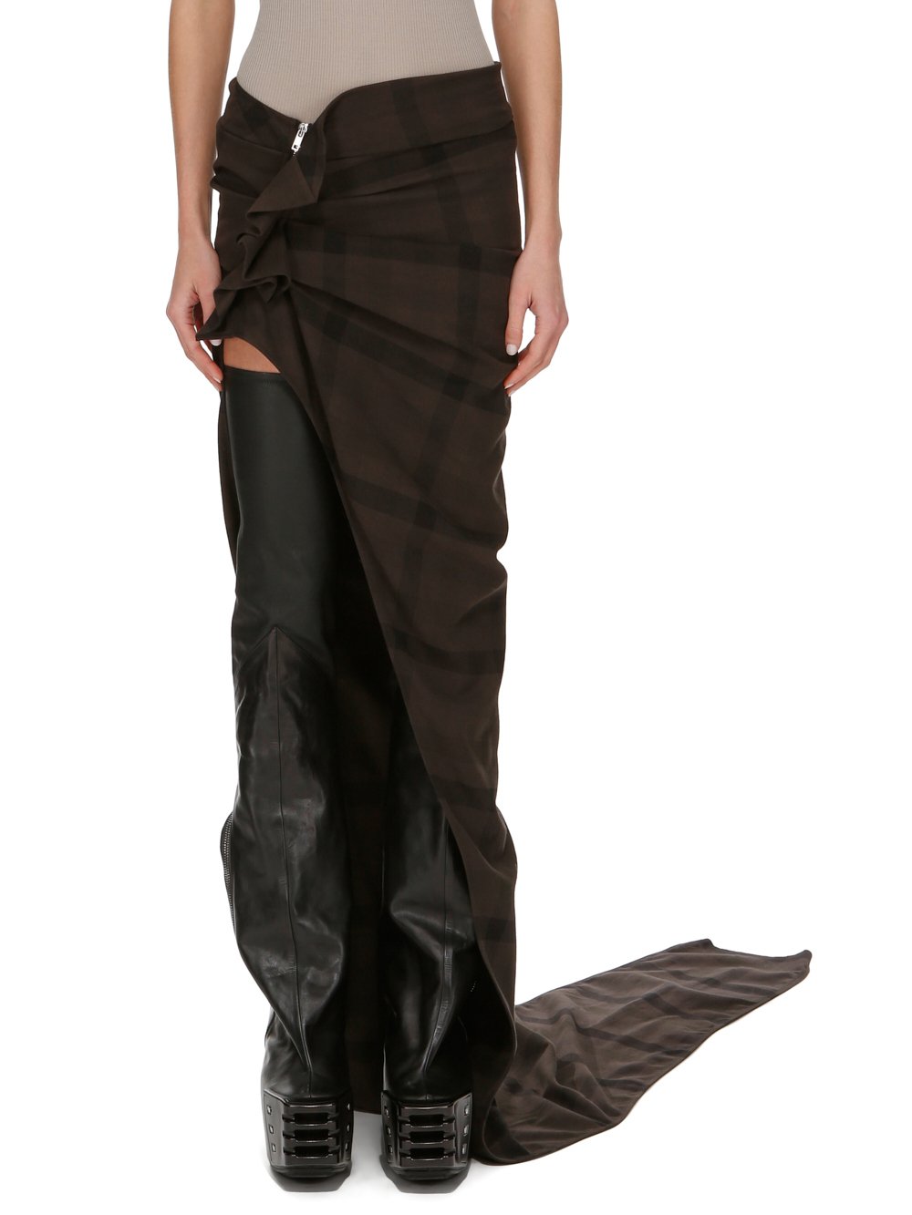 RICK OWENS FW23 LUXOR WOVEN EDFU SKIRT IN DARK DUST COTTON PLAID RICK OWENS FW23 LUXOR WOVEN EDFU SKIRT IN DARK DUST COTTON PLAID