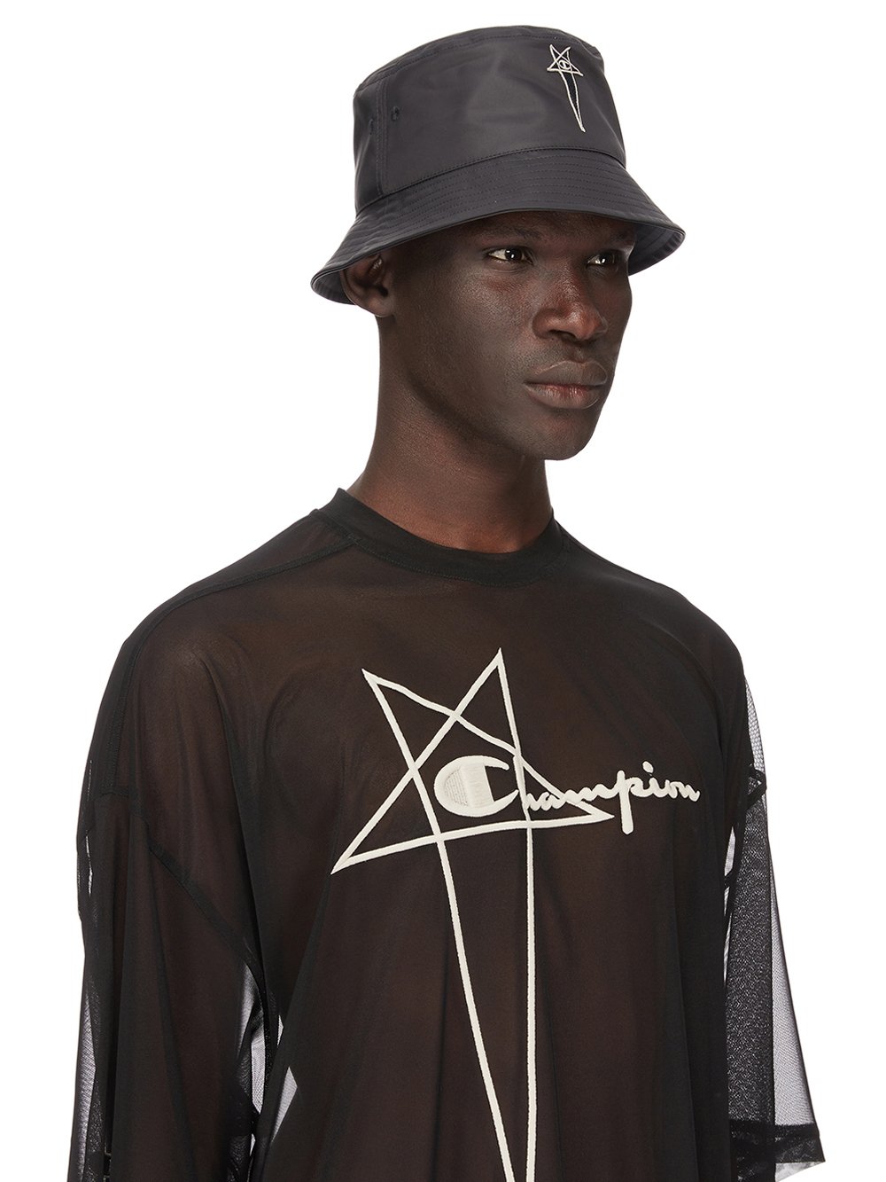 CHAMPION X RICK OWENS GILLIGAN HAT IN BLACK RECYCLED NYLON