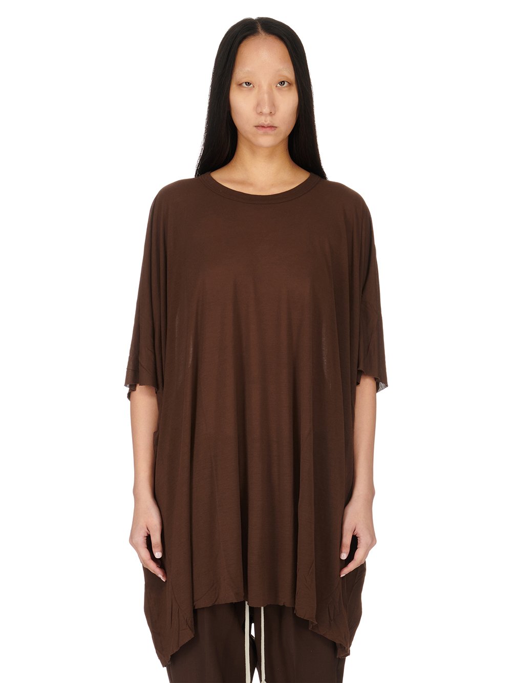 RICK OWENS FW23 LUXOR MINERVA T IN BROWN VISCOSE SILK JERSEY