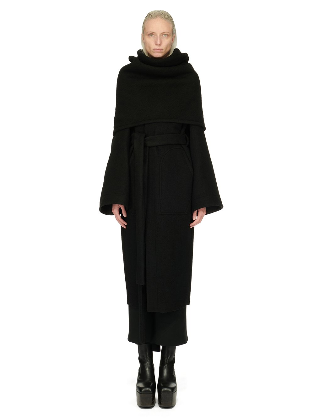 RICK OWENS FW23 LUXOR DAGGER ROBE IN  BLACK BOILED WOOL