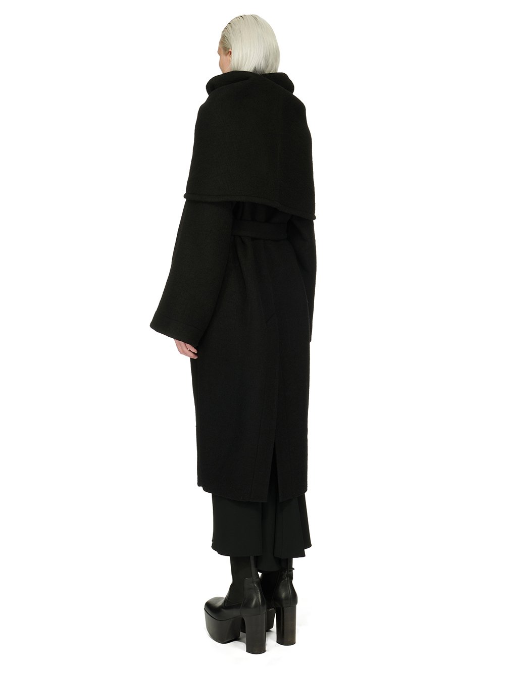 RICK OWENS FW23 LUXOR DAGGER ROBE IN  BLACK BOILED WOOL