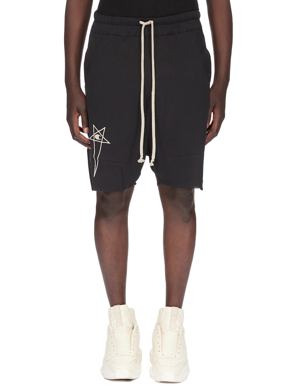 CHAMPION X RICK OWENS BEVELED PODS IN BLACK MEDIUM WEIGHT COTTON JERSEY 