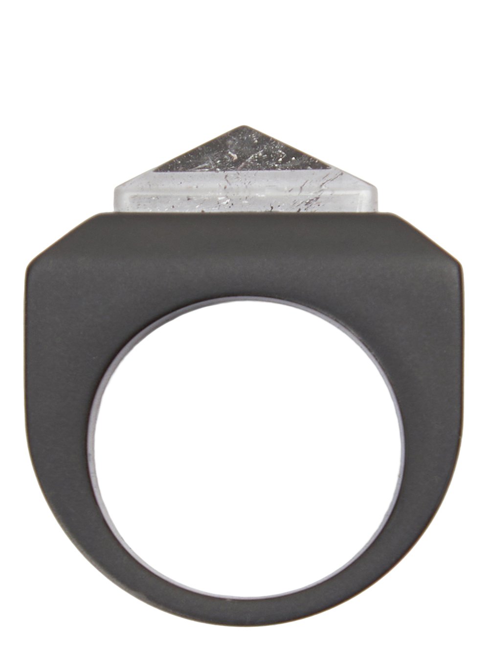 RICK OWENS CRYSTAL PYRAMID RING IN BLACK BRASS AND ROCK CRYSTAL