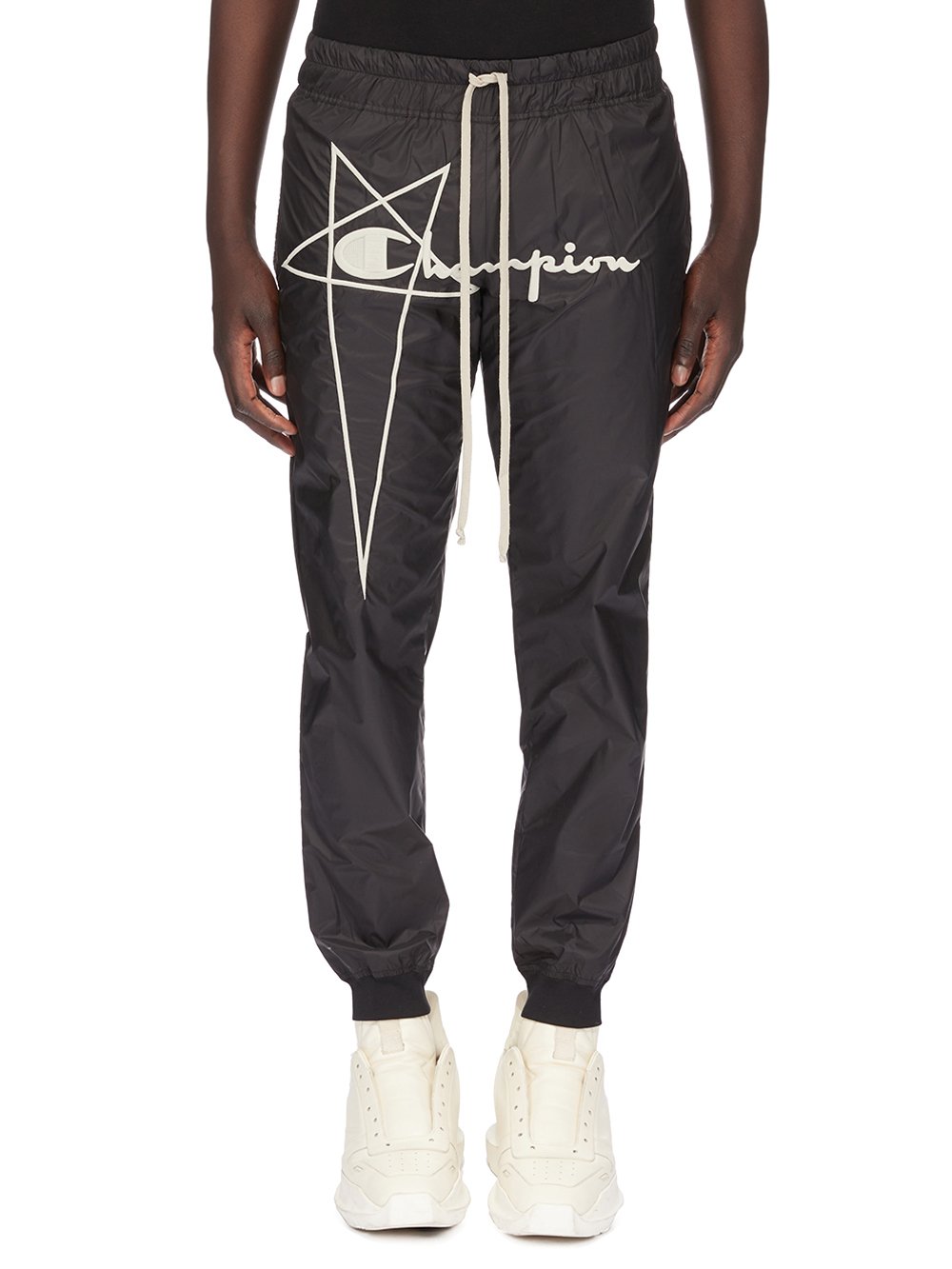 CHAMPION X RICK OWENS JOGGERS IN BLACK RECYCLED NYLON